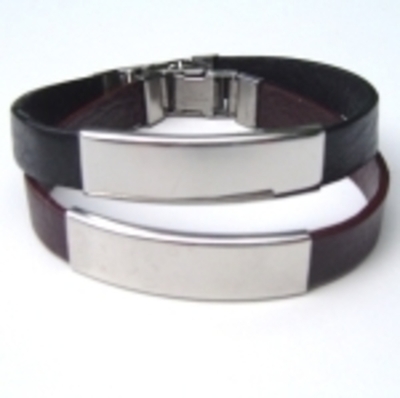 Pulsera cuero y acero lisa