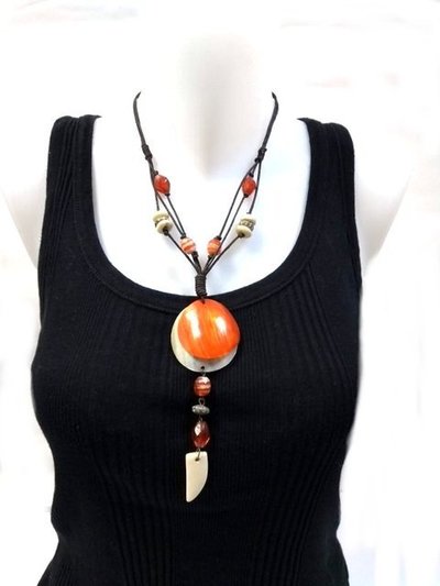 Collar Unisex Fussion medallon naranja-beige CJC 101