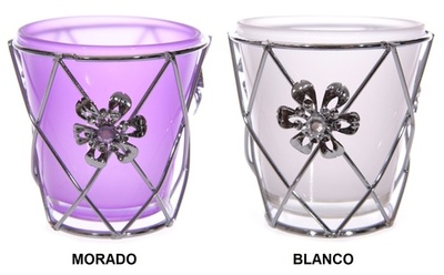 Porta Velas vidrio/metal rejilla Flor
