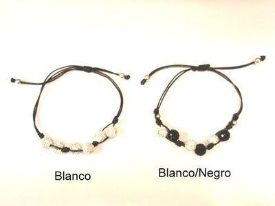 Pulsera plata/cuero bolitas swarovski entrelazadas