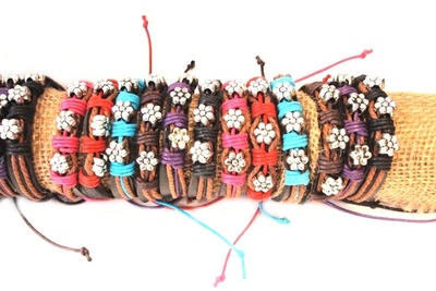 Pulsera cuero-cordón flor de metal 1285