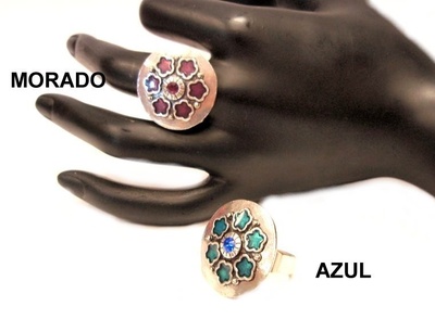 Anillo flor esmalte y cristal  413685