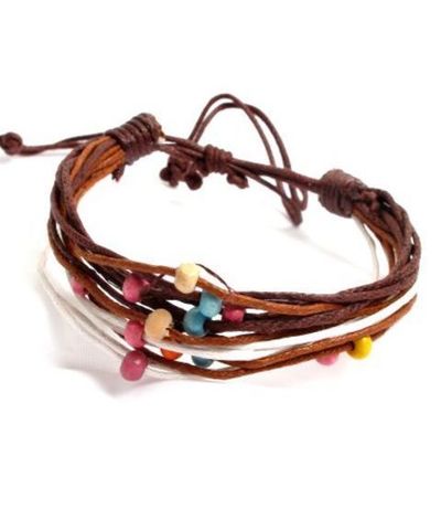 Pulsera algodón y mini cuentas de madera
