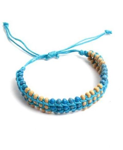 Pulsera madera-algodon bolas colores