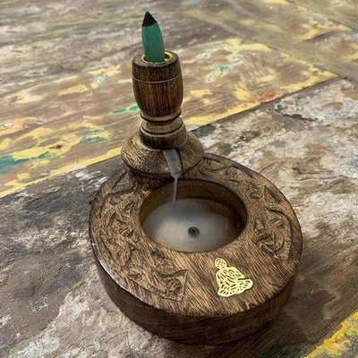 Quemador Incienso Reflujo madera Buda