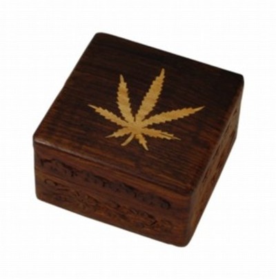 Caja madera decorada hoja pequeña