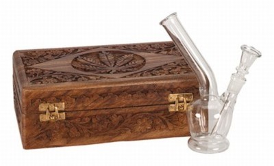 Bong 18 cm en Caja madera tallada